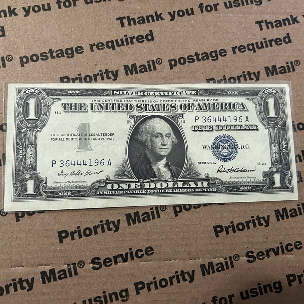 1957 Blue Seal Silver Certificate One Dollar Bill 💵 36444196 Angel 😇 Serial #